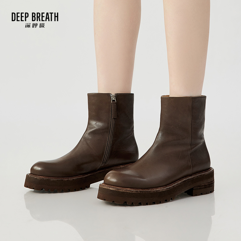 DEEP BREATH深呼吸女鞋 简约侧拉链水洗牛皮短靴质感中性靴AX15251