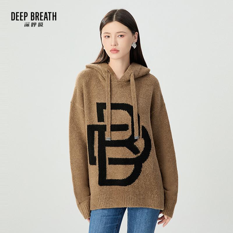 DEEP BREATH深呼吸女装 连帽提花宽松针织云朵毛衣A301672-1