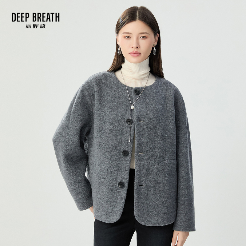 DEEP BREATH深呼吸女装 圆领小香风宽松单面呢外套A401280-1