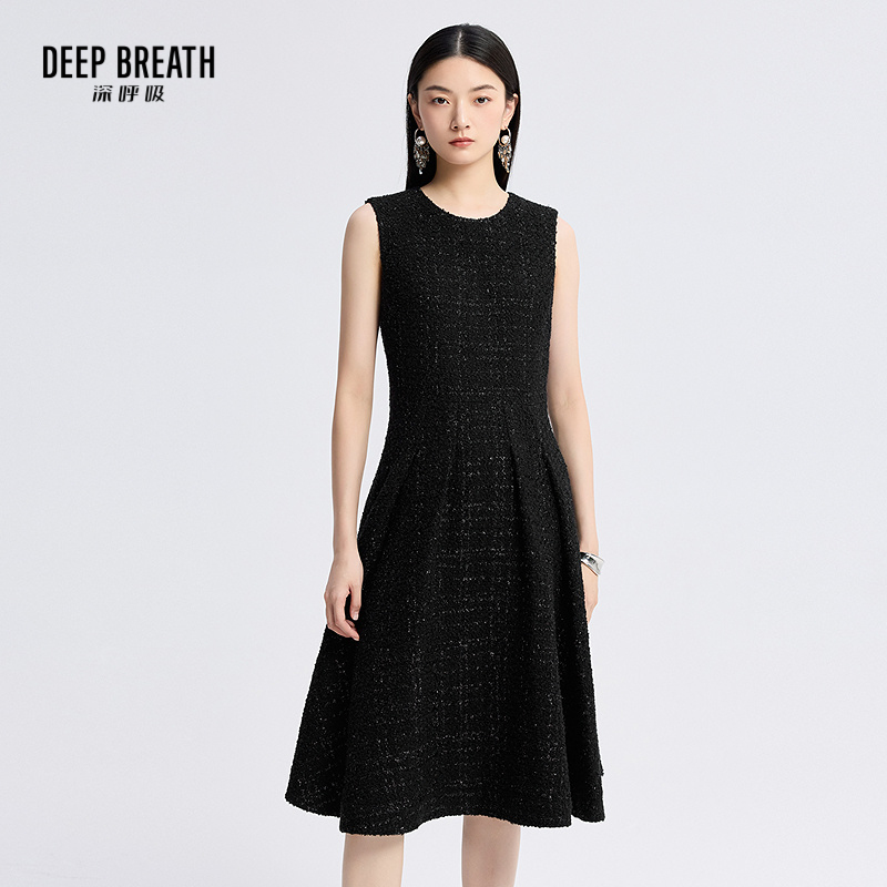 DEEP BREATH深呼吸女装 精致轻礼服大裙摆无袖收腰小香风连衣裙A500475