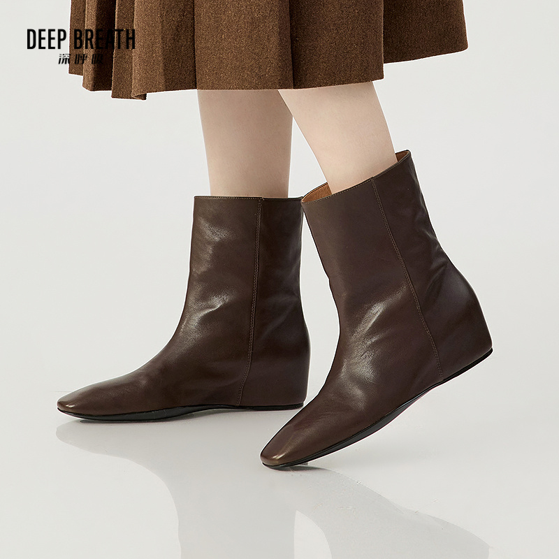 DEEP BREATH深呼吸女鞋 牛皮一脚蹬内增高堆堆靴短靴裤靴AX15250