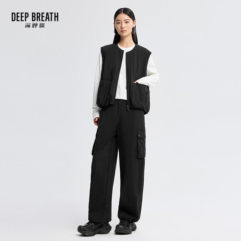 DEEP BREATH深呼吸女装 圆领马甲外套束脚工装裤套装A401497-A100484