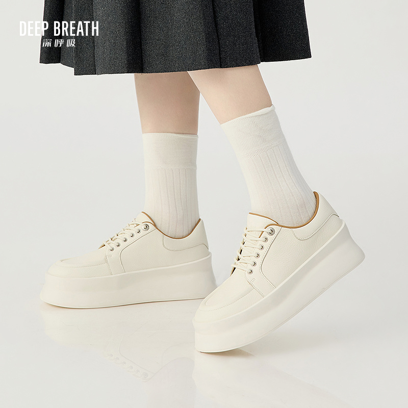 DEEP BREATH深呼吸女鞋 简约质感厚底绑带牛皮小白鞋休闲鞋AX12352