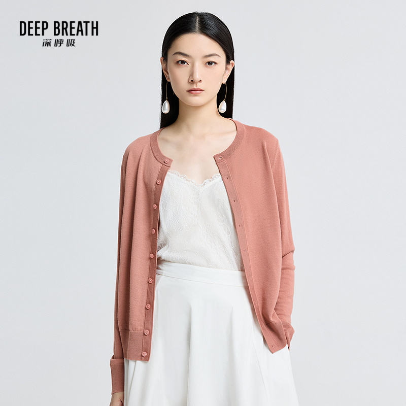 DEEP BREATH深呼吸女装 圆领纯羊毛针织开衫A400732-2