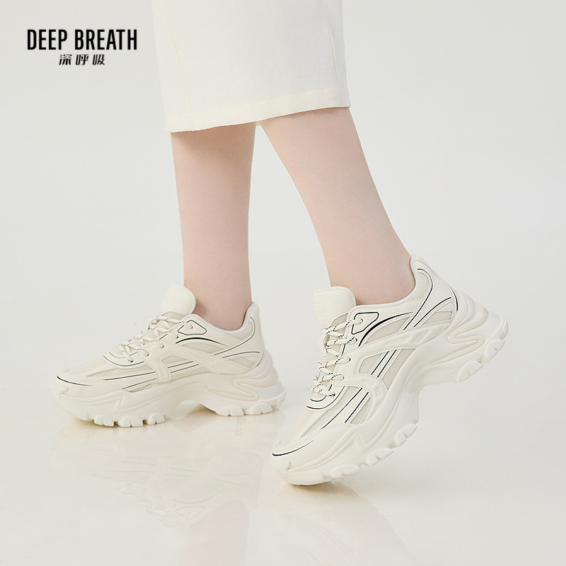 DEEP BREATH深呼吸女鞋 厚底时尚曲线线条绑带老爹鞋休闲鞋AX12358