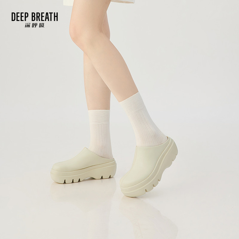 DEEP BREATH深呼吸女鞋 新款牛皮厚底一脚蹬休闲穆勒鞋拖鞋AX14121