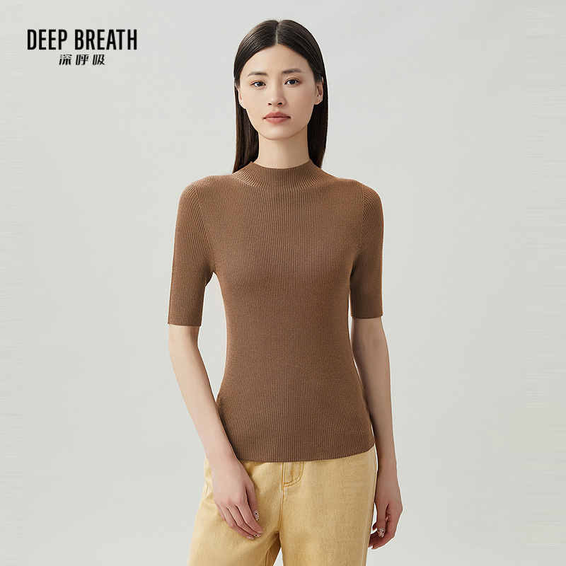 DEEP BREATH深呼吸女装 坑条纹半袖羊毛针织衫A301155-1