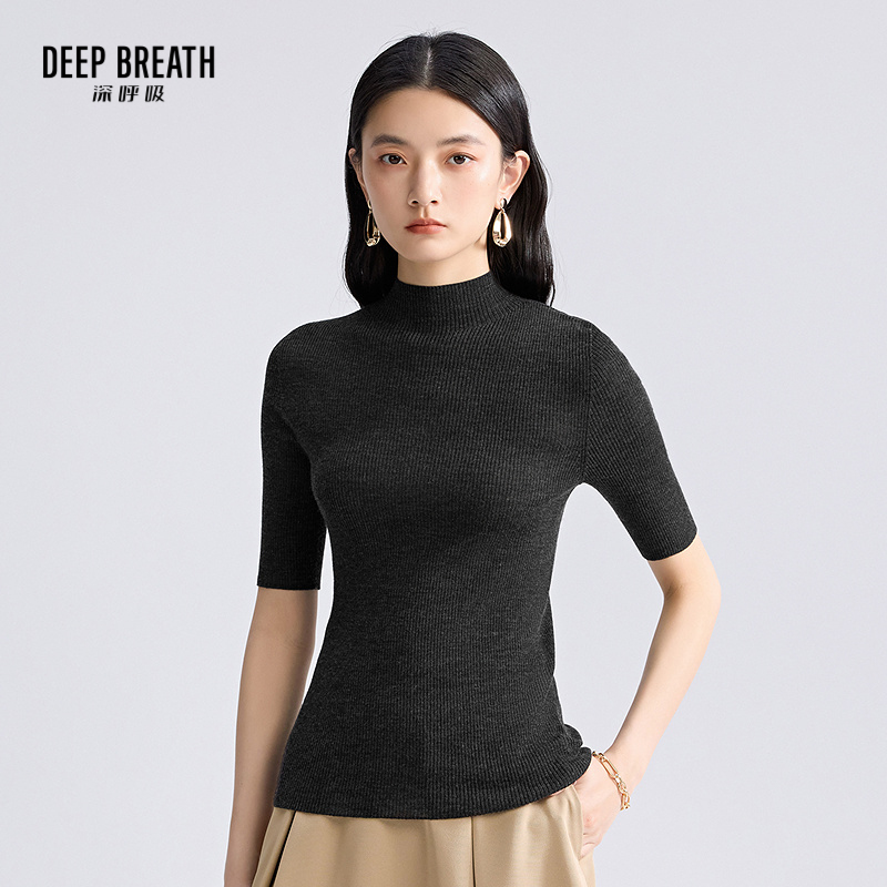 DEEP BREATH深呼吸女装 天衣无缝坑条中袖羊毛针织衫A301155