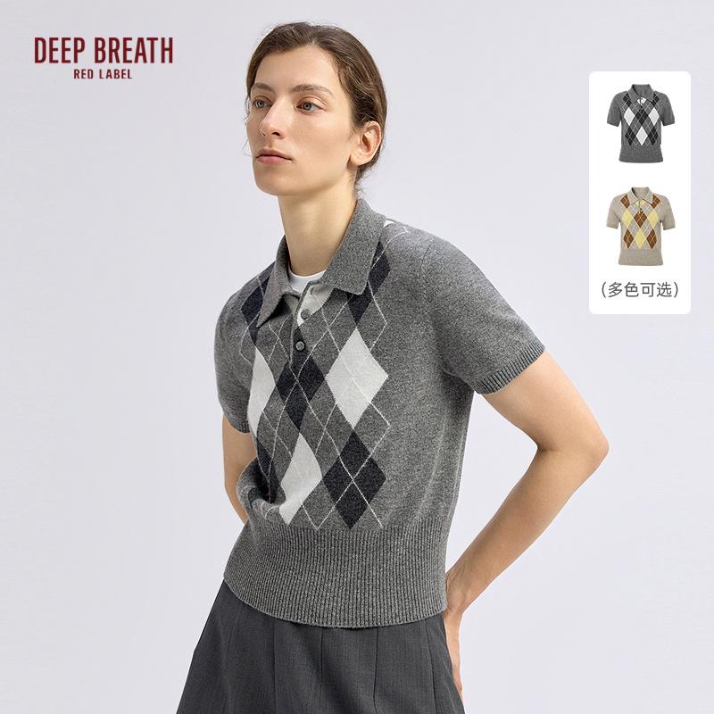 深呼吸红标【文艺复兴】限定复古P0L0领提花短袖羊毛针织衫D38032