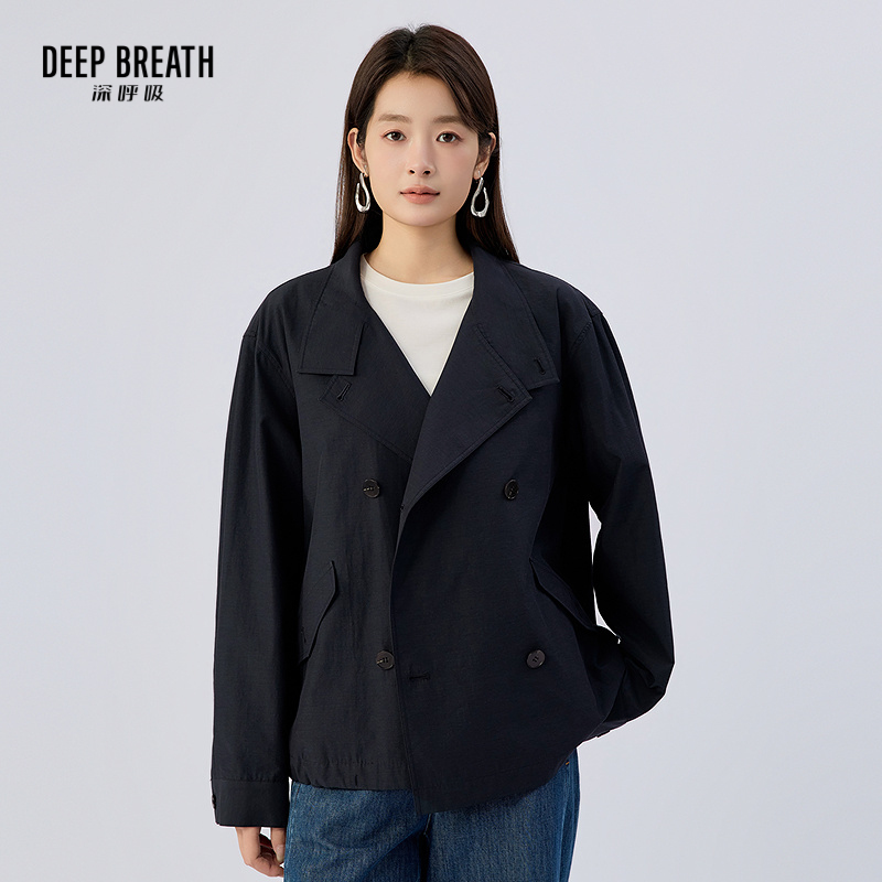 DEEP BREATH深呼吸女装 新款简约立领双排扣短款风衣外套A401790