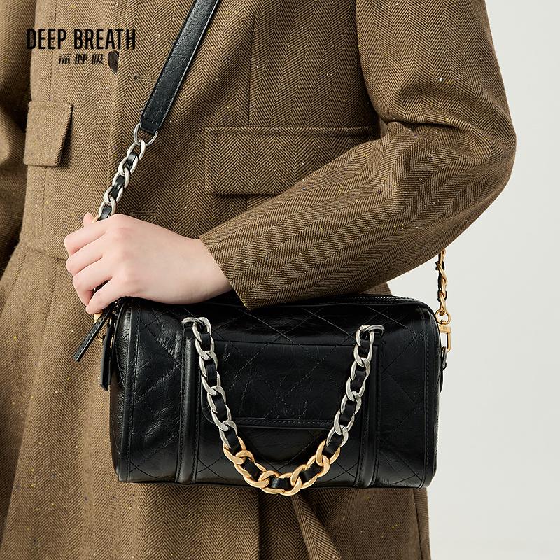 DEEP BREATH深呼吸女包 牛皮菱格链条波士顿包单肩斜挎手提包AB10274