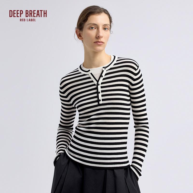 深呼吸红标【航海家】高级层次感假两件套头长袖羊毛针织衫D38033