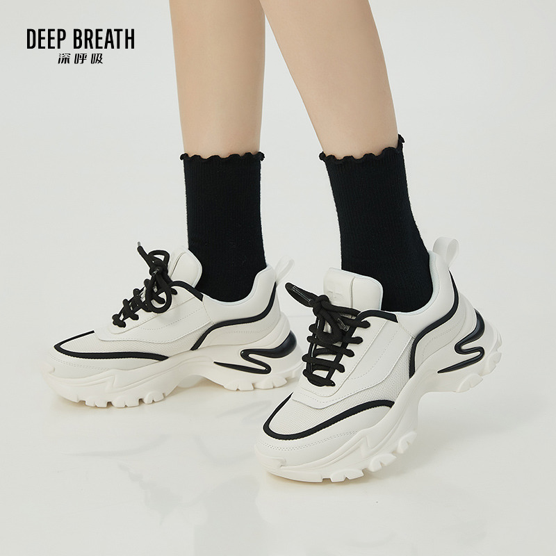 DEEP BREATH深呼吸女鞋 厚底时尚绑带曲线老爹鞋休闲鞋AX12242