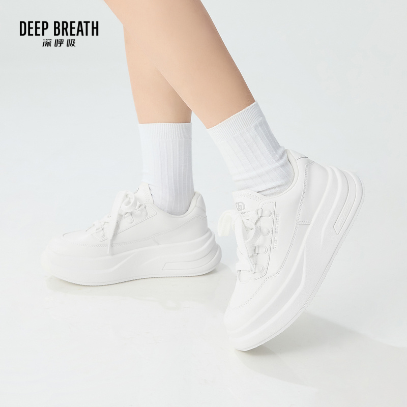 DEEP BREATH深呼吸女鞋 新款绑带牛皮小白鞋厚底休闲鞋女鞋AX12286