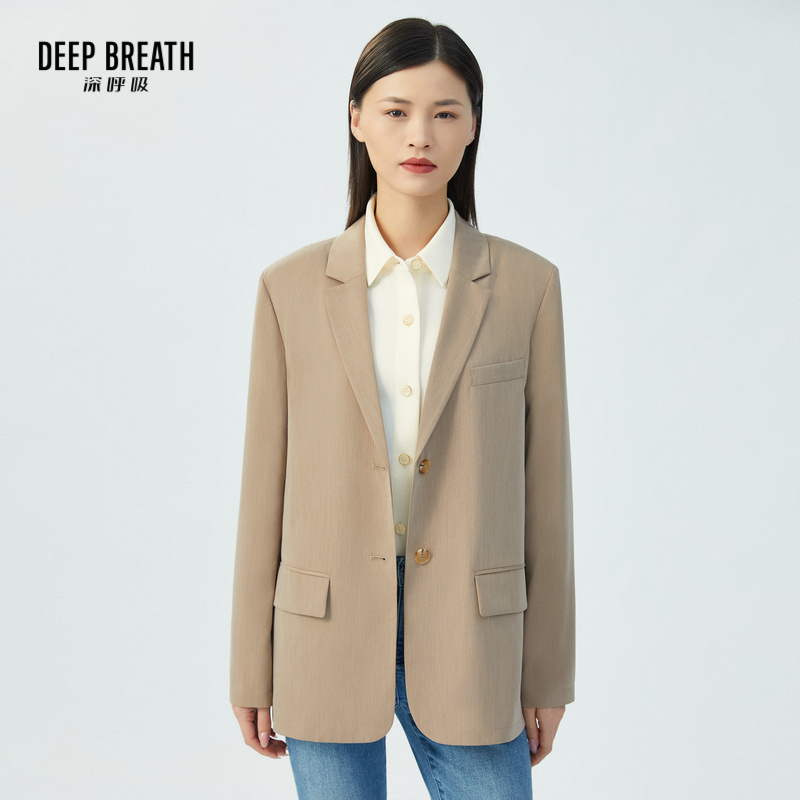 DEEP BREATH深呼吸女装 翻驳领单排扣直筒格纹薄西装A400692