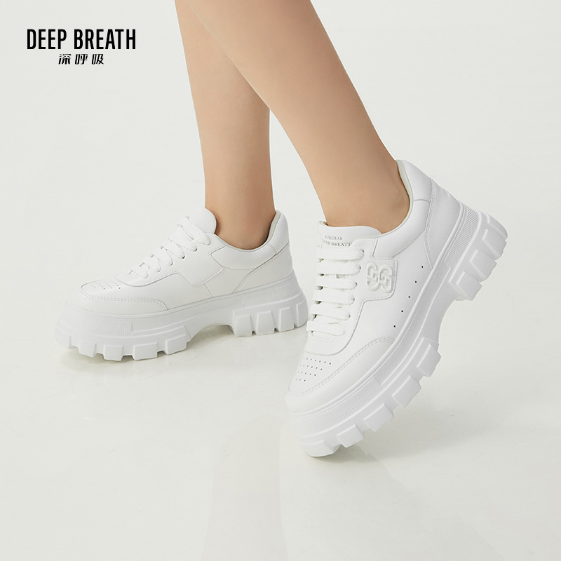 DEEP BREATH深呼吸女鞋 厚底乾坤logo绑带低帮休闲鞋小白鞋AX12266