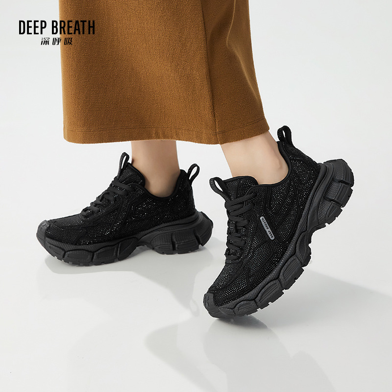 DEEP BREATH深呼吸女鞋 圆头系带满钻厚底老爹鞋女时尚休闲鞋女AX12272