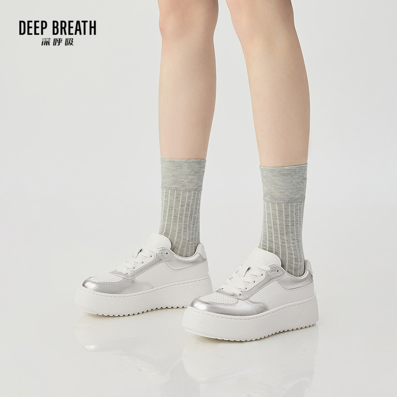 DEEP BREATH深呼吸女鞋 牛皮低帮绑带拼接冲孔厚底小白鞋休闲鞋板鞋AX12333