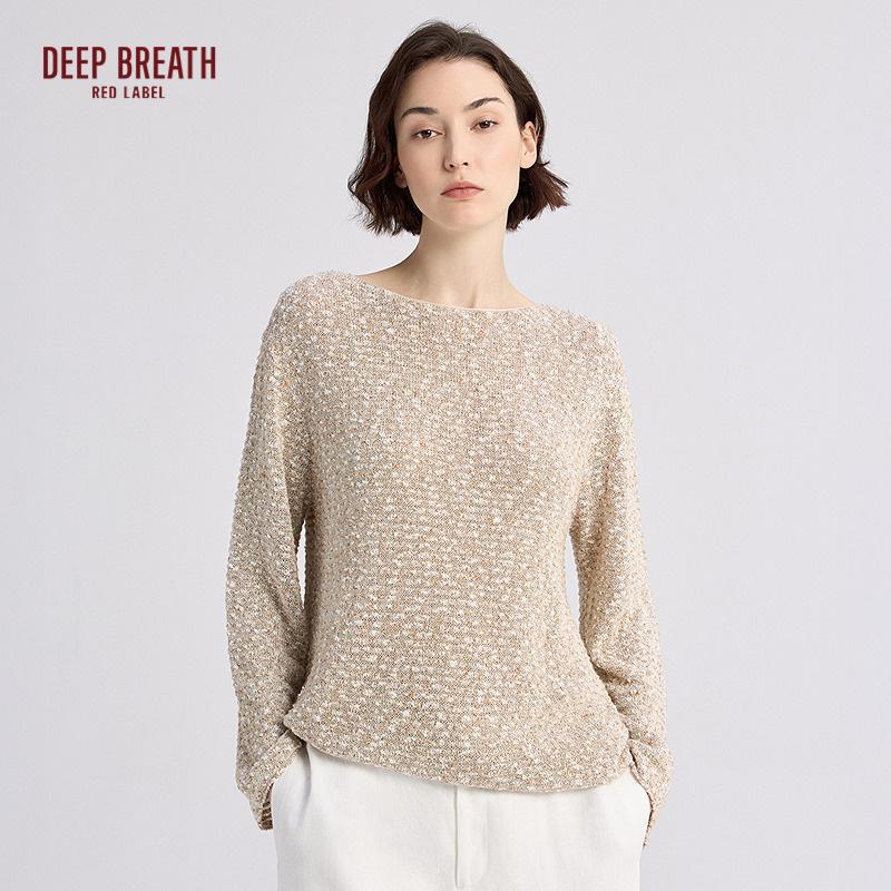 深呼吸红标【航海家】新款优雅百搭一字领镂空套头针织衫D38031