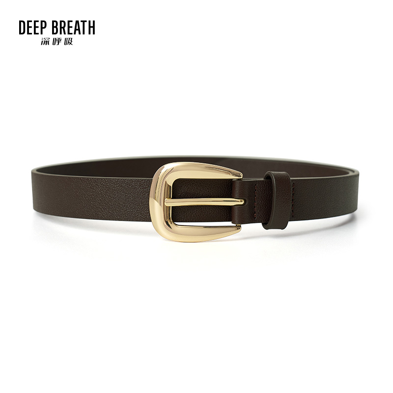 DEEP BREATH深呼吸配饰 荔枝纹拱形金属扣装饰造型真皮皮带A900193