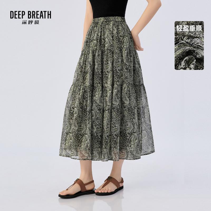 DEEP BREATH深呼吸女装 新款松紧腰印花波西米亚风中长半裙A200482
