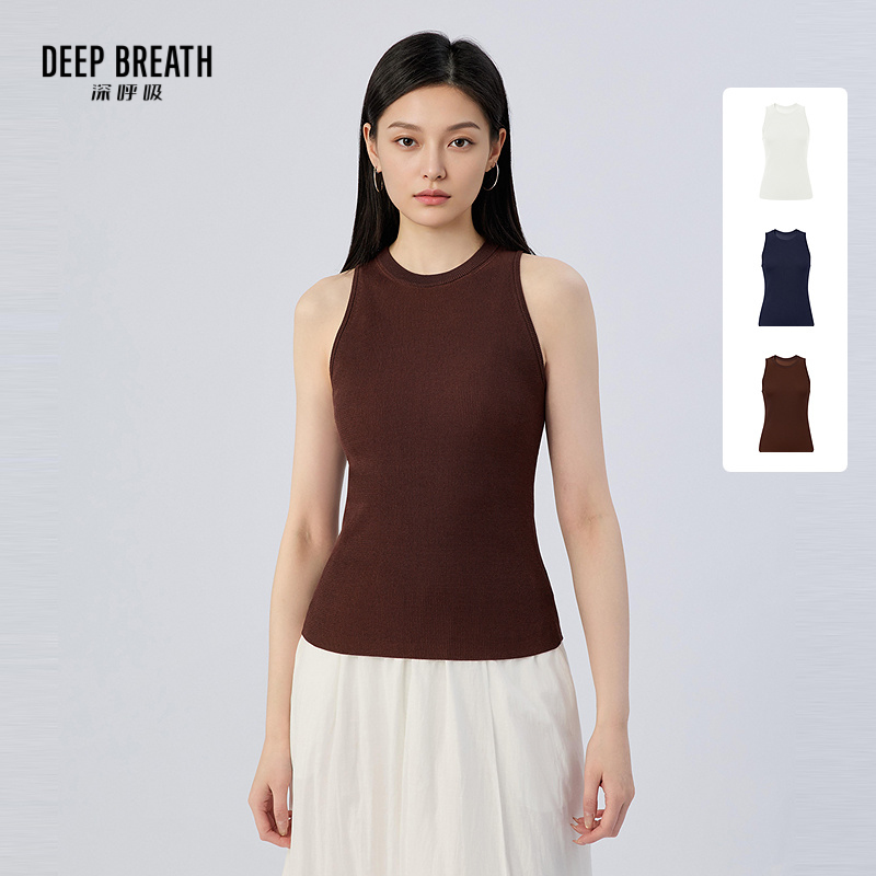 DEEP BREATH深呼吸女装 圆领竖坑条夹花色简约无袖背心上衣A302360