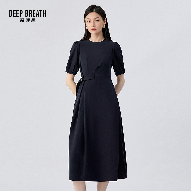 DEEP BREATH深呼吸女装 泡泡袖裙子轻奢系扣气质短袖连衣裙A500585