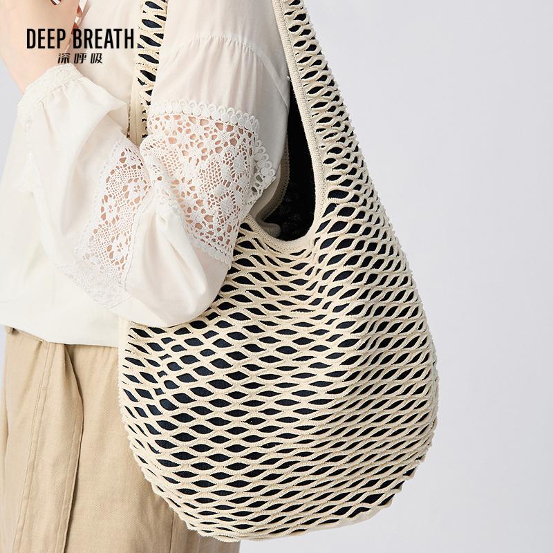 DEEP BREATH深呼吸女包 新款拼色造型编织针织度假风手提袋A900198